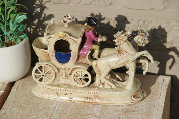 Antique german porcelain statue group coach driver horses marked