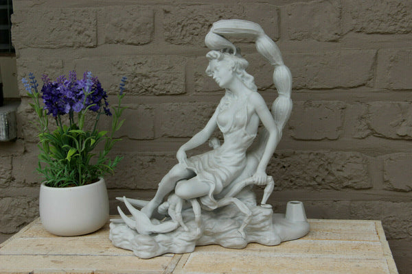 Antique French bisque porcelain large group statue lady scorpion animal