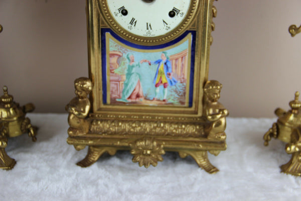 Unusual XL Faience Clock set Caryatid Vases porcelain plaque 1960's gorgeous