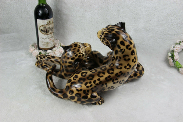 XL Italian mid century 1960 ronzan porcelain Panther leopard Group statue