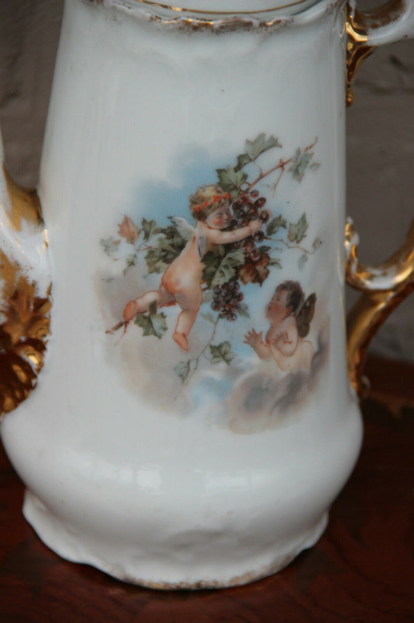 Antique French porcelain putti angels scene romantic coffee tea pot