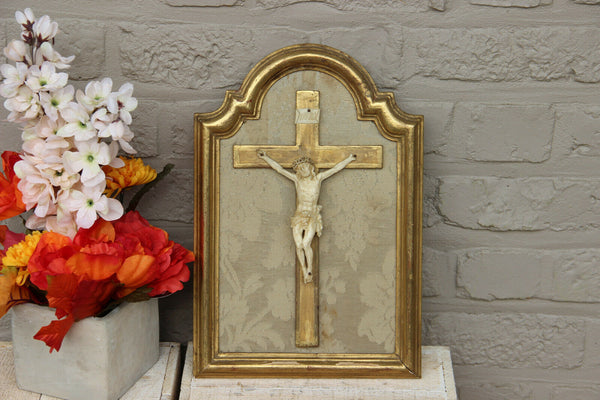 Antique French 19thc Religious crucifix christ framed cross