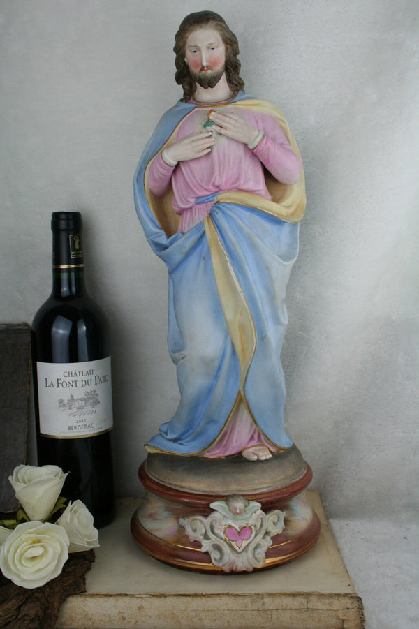 Antique Vieux andenne porcelain Belgian 1900 Sacred heart christ statue gorgeous