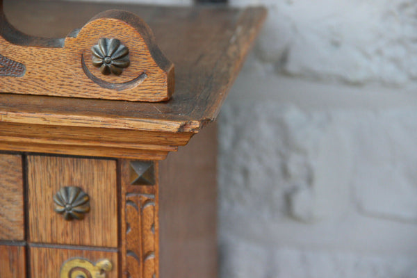 Antique german Wood carved Apothecary wall cabinet Lion head castle neo gothic