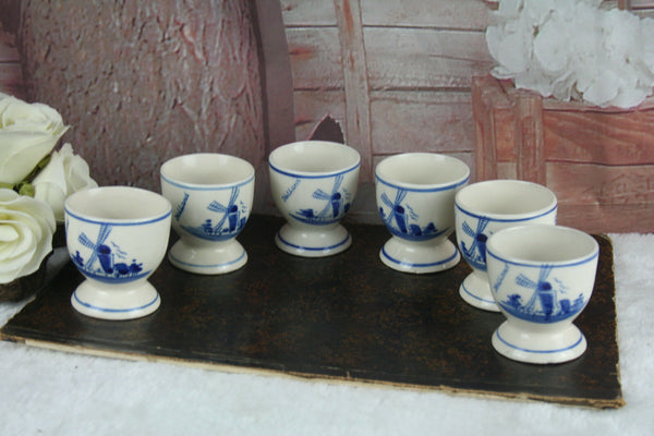 SET of 6 Delft pottery ceramic Egg holders dinner Mill floral marked cute !