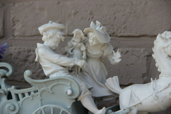 Gorgeous German Large bisque porcelain Romantic group carriage horses marked