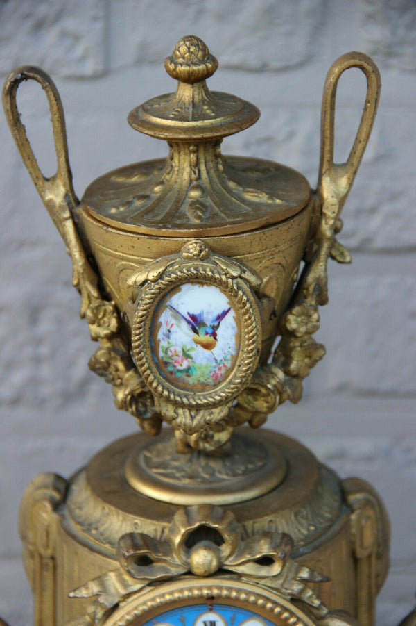 Antique french Spelter bronze porcelain sevres putti medaillon clock