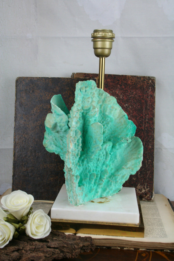 Mid-Century 1960 Table Lamp France Stone turquoise blue mineral Retro rare piece
