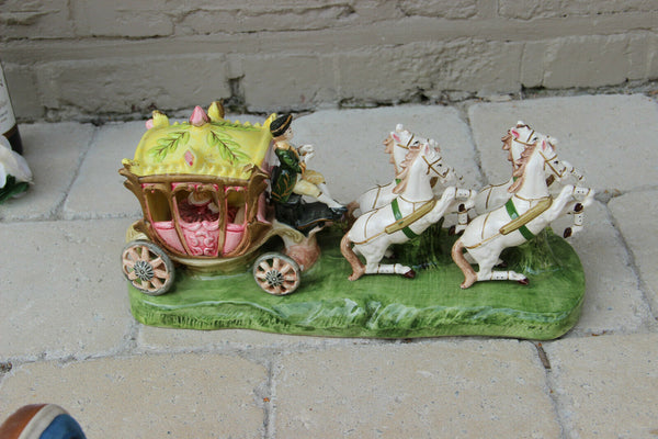 Vintage French porcelain Statue Coach carriage princess horses 1960