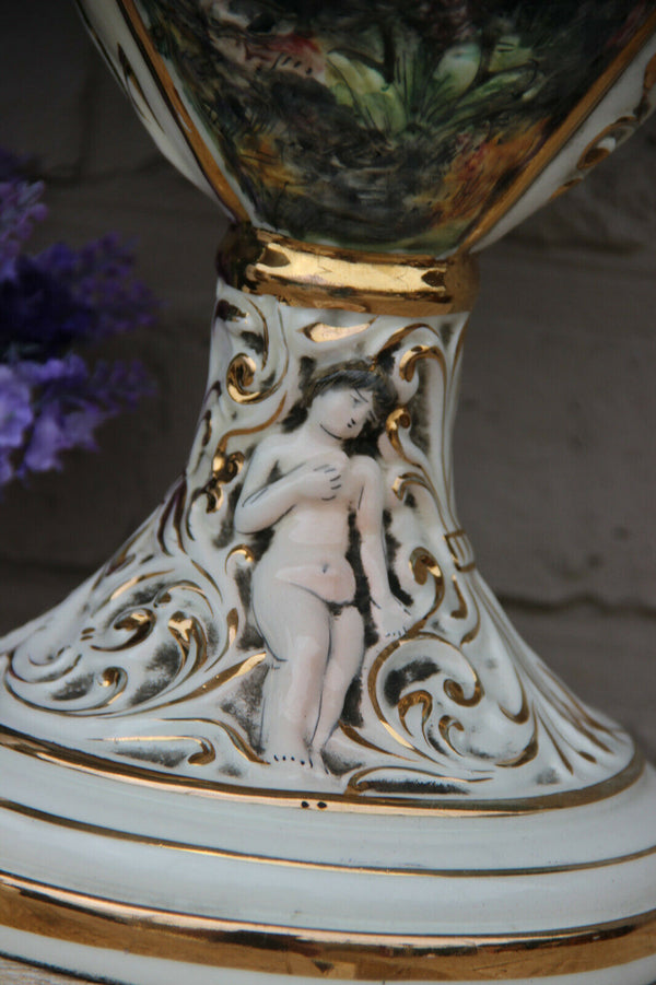 Huge Rare italian capodimonte marked porcelain Vase putti nymph scene