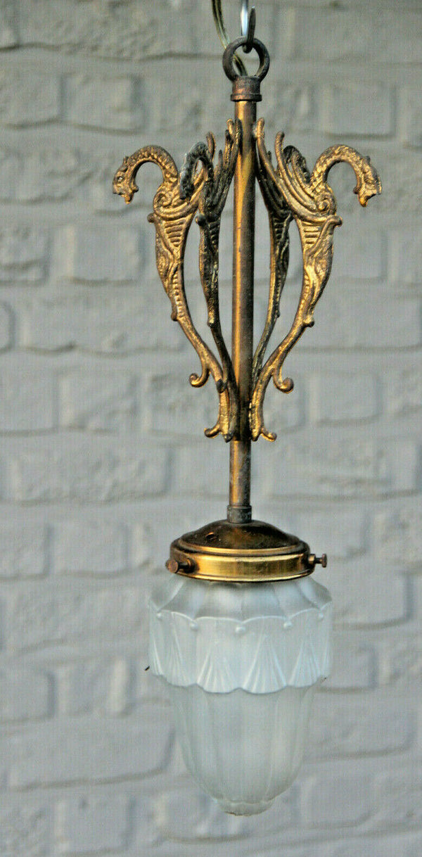 ART DECO french metal glass shade4 dragons gothic chandelier pendant lantern