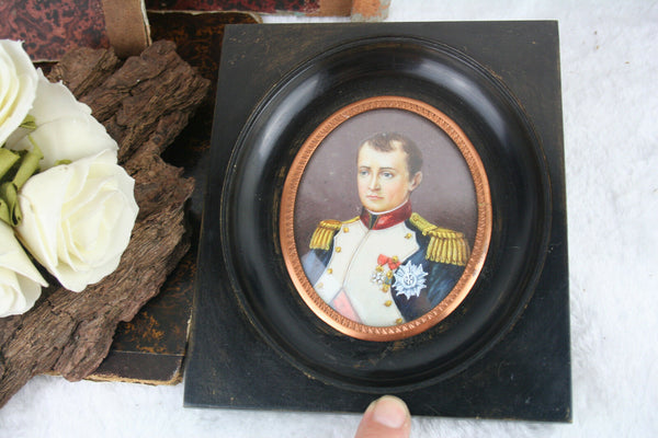 French antique Napoleon Officer Military portrait framed 1950