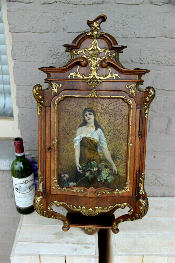 RARE Antique French wood apothecary wall cabinet hand paint portrait lady