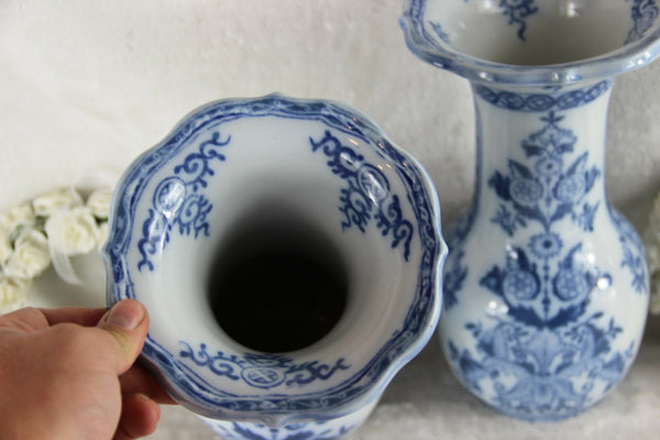 PAIR vintage holland petrus regout pottery Blue white Delft decor Vases