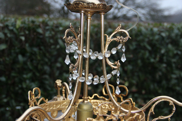 French Chandelier brass glass gothic dragon arms louis XVI decor  1960 n1