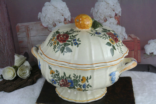 French Porcelain Bowl center piece table floral apple marked JVD