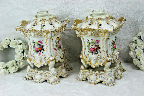 PAIR antique French vieux paris porcelain potpourri Vases attr jacob petit