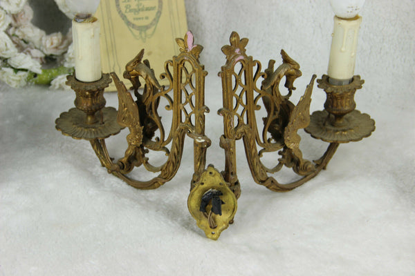 Antique French bronze Gothic Castle Dragon piano Wall lights sconces