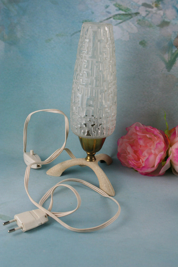 PAIR Mid century 1960's Glass lamps cast iron base