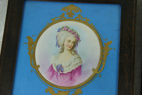 PAIR antique SEVRES porcelain maria antoinette portrait ceramic plate framed