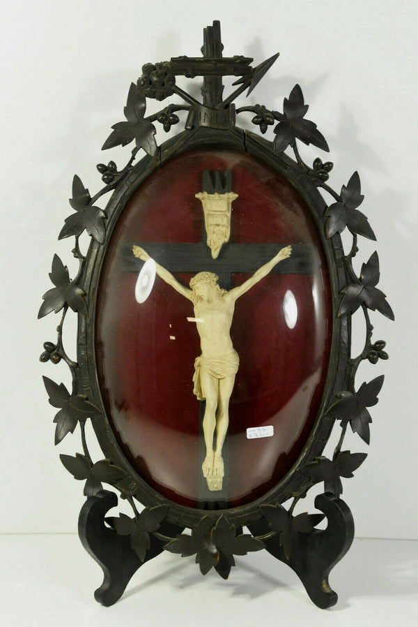 Antique black forest german wood carved meerschaum Crucifix plaque religious