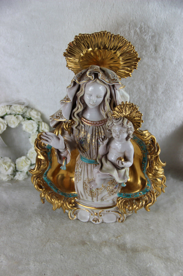 Stunning Religious Pattarino school Terracotta Madonna child statue italian 60s