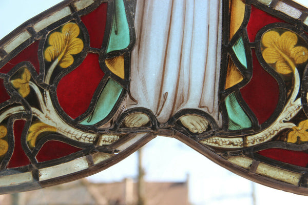 Antique religious stained glass windows saint figurine church monastery n1