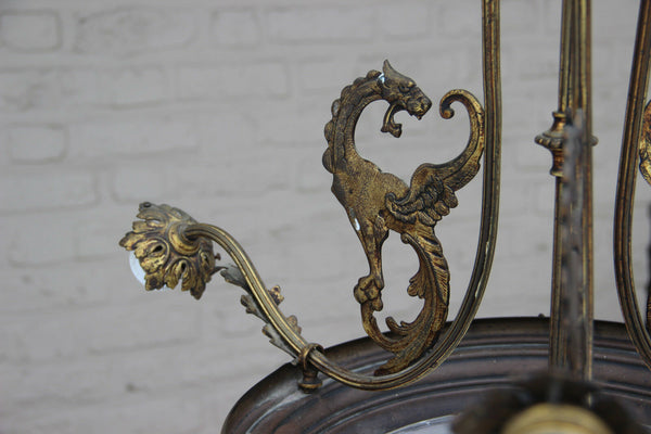 Antique French Gothic 3 Arm dragon Castle chandelier crystal glass coupe lamp