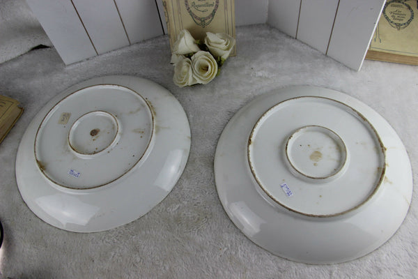 PAIR antique French hand paint Porcelain Plates 1930 Inn Bar scenes signed