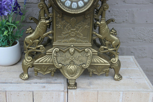 HUGE XL Bronze French antique Castle gothic lion dragon mantel clock