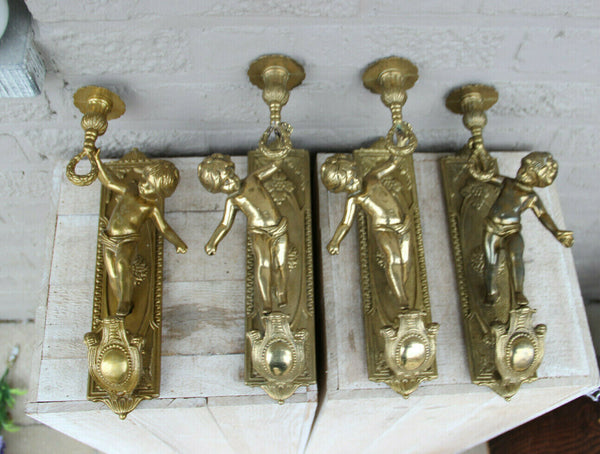 Set 4 antique Bronze putti angel Wall candle holders sconces