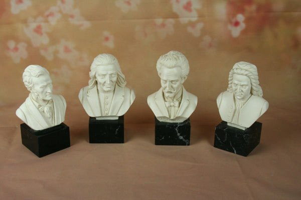 Musicians set Alabaster Resin Busts marble base bach  Wagner, Liszt,Straus