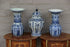 SET of 3 DELFT sphinx royal pottery blue white Vases floral decors marked