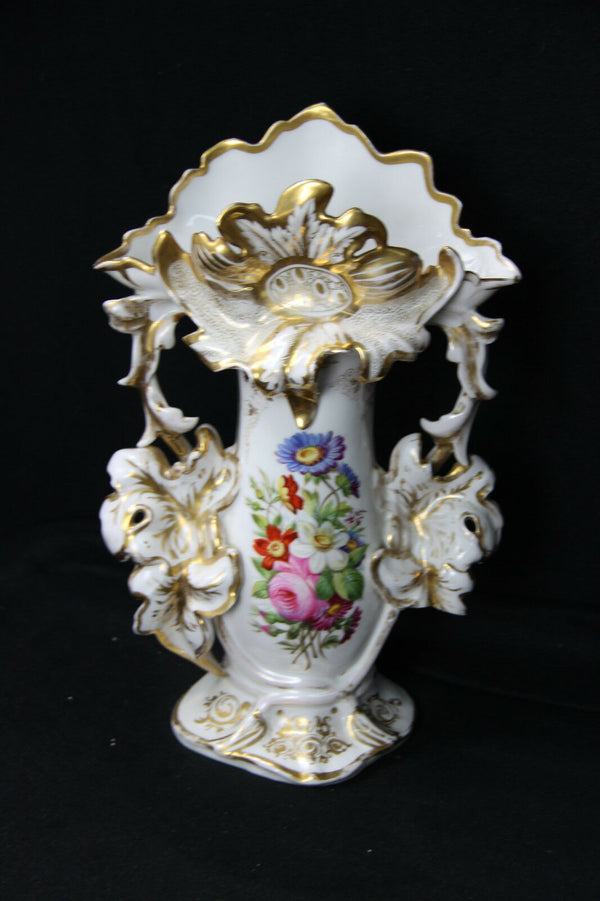 Antique vieux paris old porcelain Vase hand paint floral decor