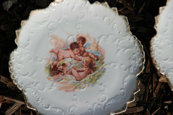 Set 6 Antique porcelain putti angels Scene plates