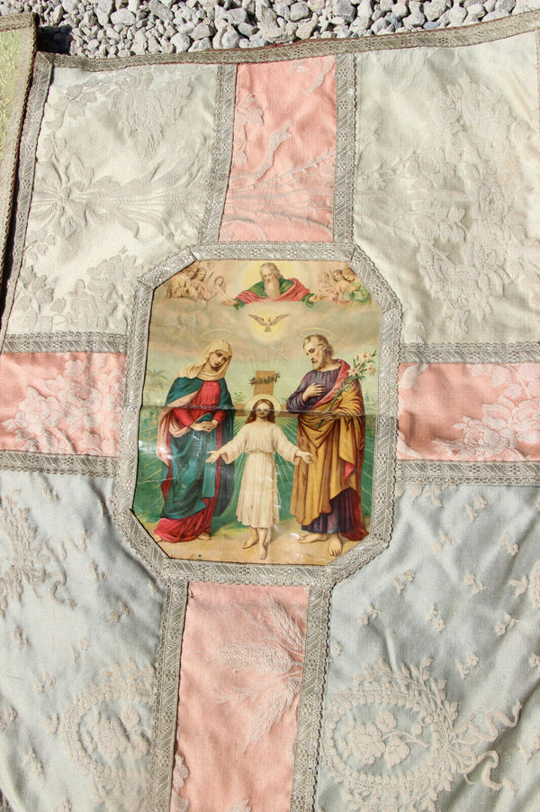 Antique set 3 French Religious catholic procession banner