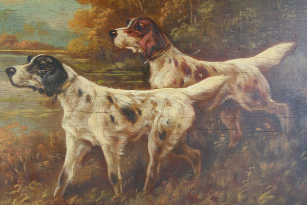 Schouten Belgian listed artist Oil panel hunting dogs field setters