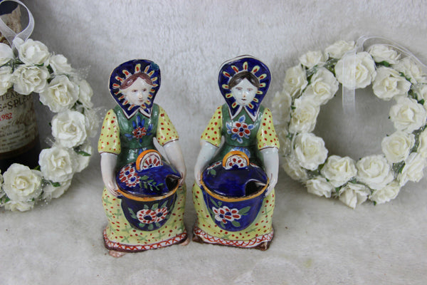 PAIR antique Desvres faience French Mustard Pots kitchen tableware