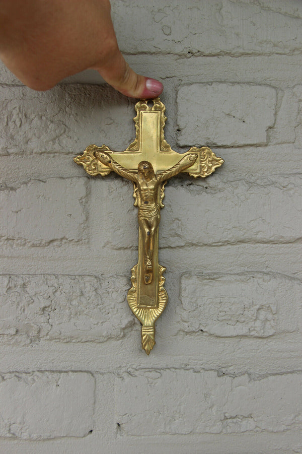 PAIR antique French Bronze Crucifix Crosses religious