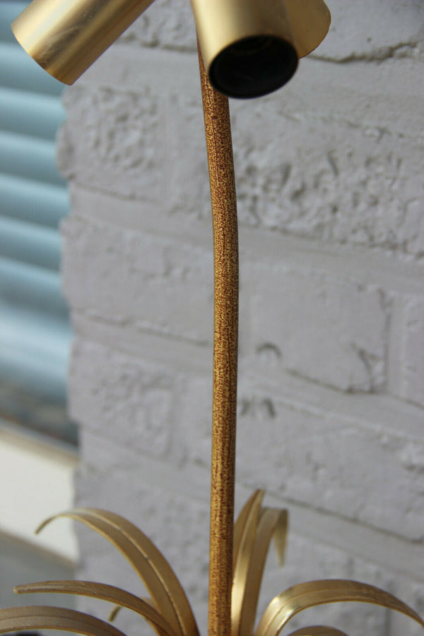 Hollywood regency BOULANGER brass opaline palm tree leaves Lamp 1970