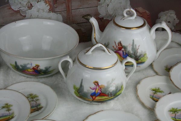 French porcelain Tea pot sugar bowl with 15 plates castle decor Tableware set