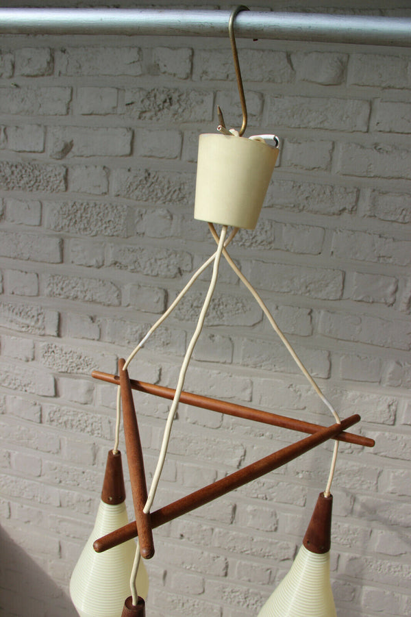 Vintage Mid-Century Teak Chandelier Lamp  Rotaflex Heifetz 1960