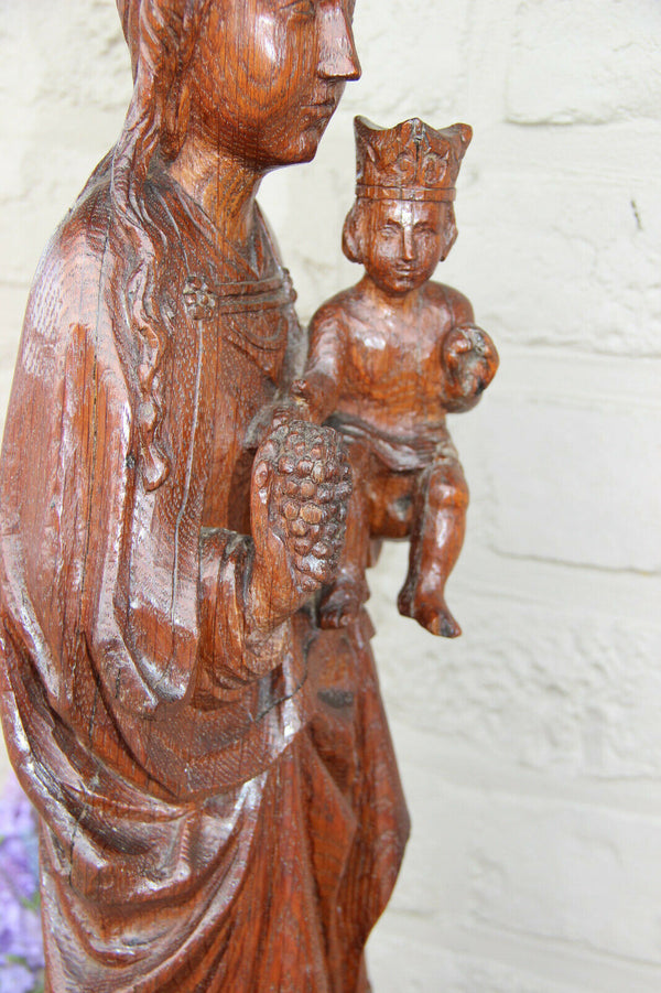 XL Church Wood carved Our lady of Tongeren Grapes Madonna wood carved statue