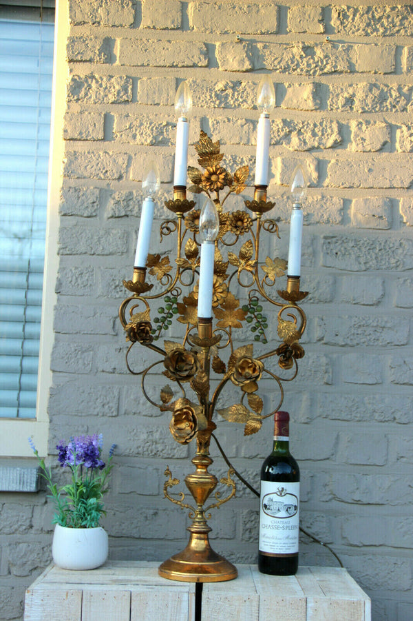 Rare XXL Antique church Altar candelabra Lamp Dragon figurines glass grapes