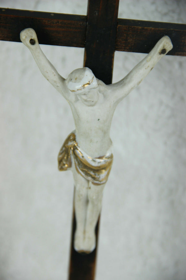 Antique French Crucifix religious cross Ecce Home skull porcelain