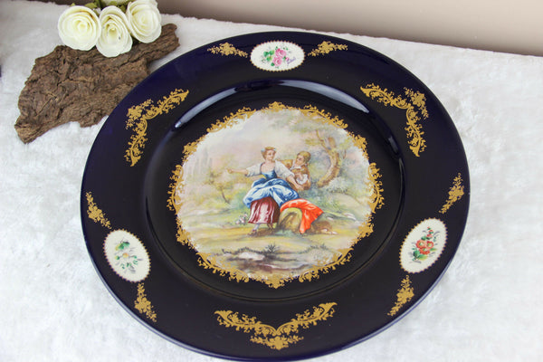 XL French victorian romantic scene Plate in acf sevres porcelain marked 1950's