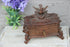 Antique Swiss black forest wood carved jewelry trinket box birds nest  velvet