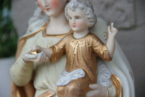 Antique French bisque porcelain Madonna child jesus figurine statue religious