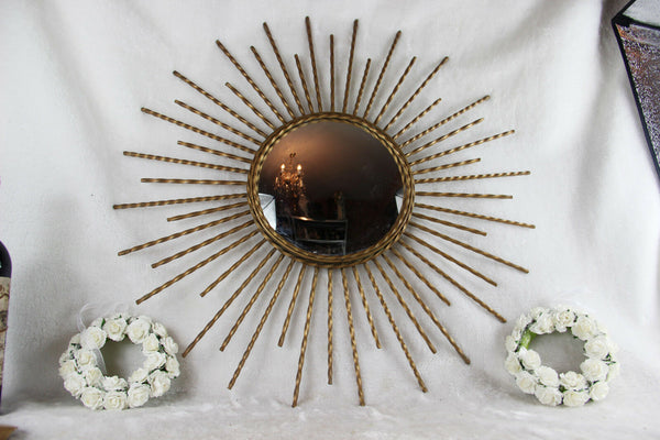 Vintage Large Retro mid century  1970 Brass Sunburst mirror Glass