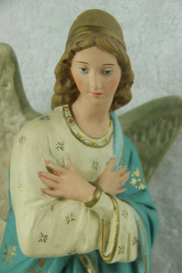 Large religious church altar statue figurine arch angel chalkware polychrome